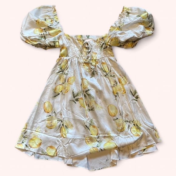 For Love & Lemons Sunny Lemon Serafina Puff Sleeve Summer Mini Dress NWT Size S - Picture 2 of 10